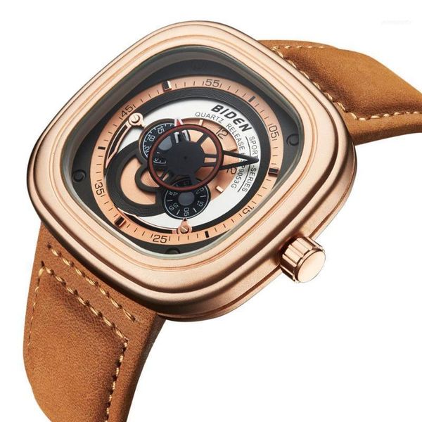 

wristwatches watch clock montre fngeen sport golden mens men square surface,swirl dial,personality design1, Slivery;brown