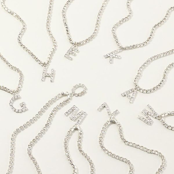 

pendant necklaces bling hip hop 26 capital letter initial necklace for women iced out miami cuban link chain a-z alphabet men choker gift, Silver