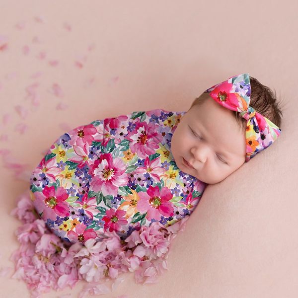 

florals baby muslin swaddle wrap blanket wraps blankets nursery bedding towelling infant wrapped cloth with diy headband