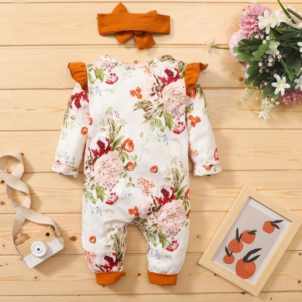 

jumpsuits baby & children's 0-18m autumn born girls 2pcs set leopard/floral print ruffled long sleeve headband warm clothes1, Blue