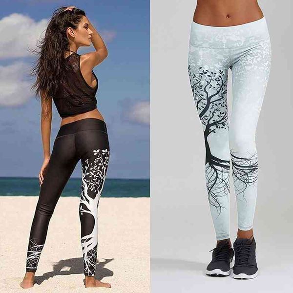 

fitness legging tree printed sports workout leggings women gym fitness exercise athletic pants pantalones de mujer, Black