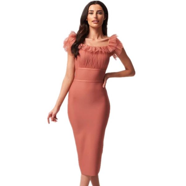 

women designer lace mesh pink elegant bandage dress 2021 midi club celebrity bodycon party vestido casual dresses, Black;gray