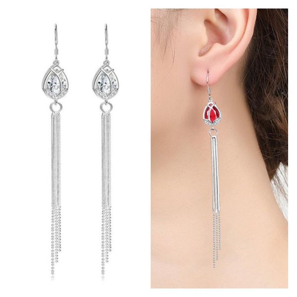 

vintage crystal tulip tassel earrings for women jewelry fashion lady 925 sterling silver earring girls ear piercing accessories dangle & cha