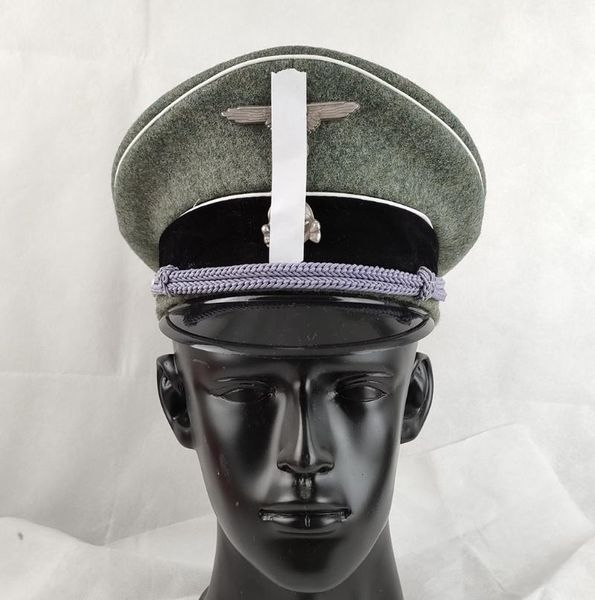 Berretti WAFFEN TEDESCHI UFFICIALE DI FANTERIA ELITE CAPPELLO CON VISIERA CAPPELLO MILITARE IN LANA E DUE BADGE GRIGIO METALLO SET