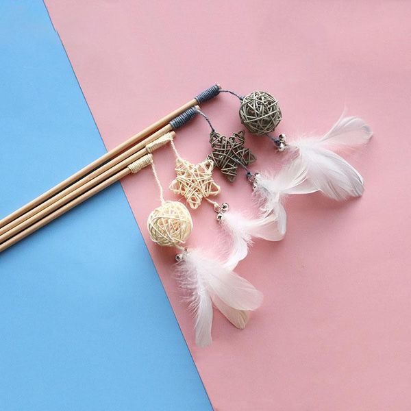 

cat toys teaser feather bell sepak takraw catching for kitten funny rod stick interactive relieve boredom self-hey