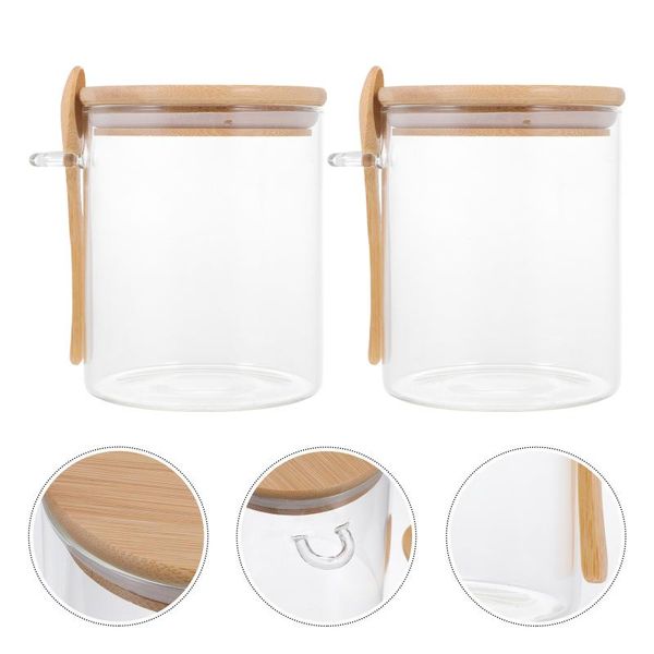 

storage bottles & jars 2pcs kitchen multipurpose food sealing with wood spoon