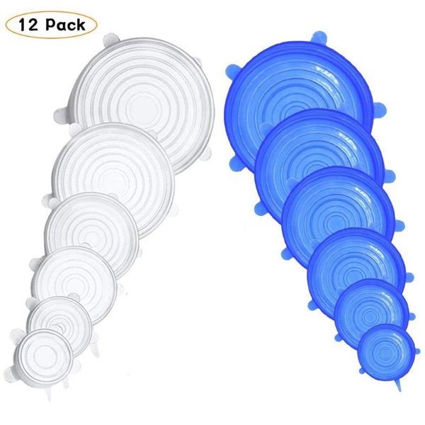 

kitchen storage & organization 12pcs/set reusable silicone wrap keeping fresh sealed tools stretchy lids with 6 different sizes