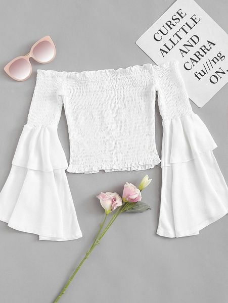 

off shoulder fluted sleeve r0iq#, White