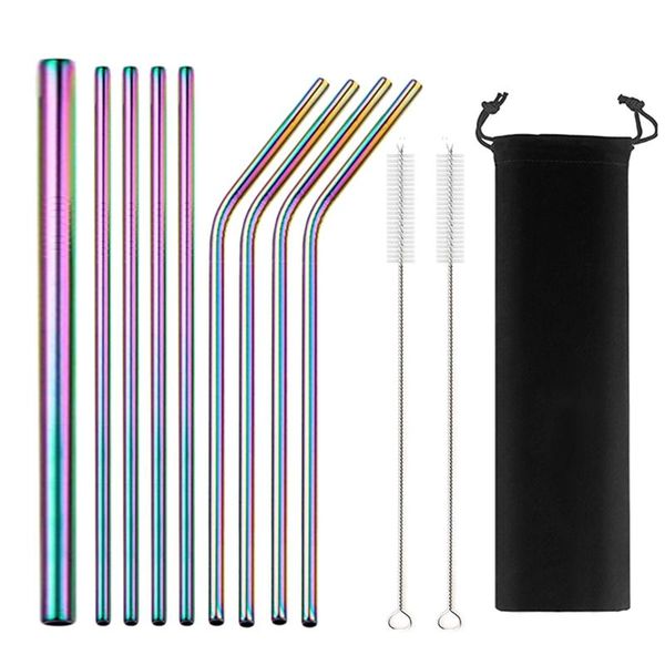 

drinking straws reusable metal 304 stainless steel straw sturdy bent straight boba with cleaning brush bar party accessory