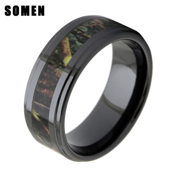 

wedding rings 8mm men's black ceramic wood inlay ring real zebra wooden camo fashion male jewelry bague ceramique homme anel, Slivery;golden