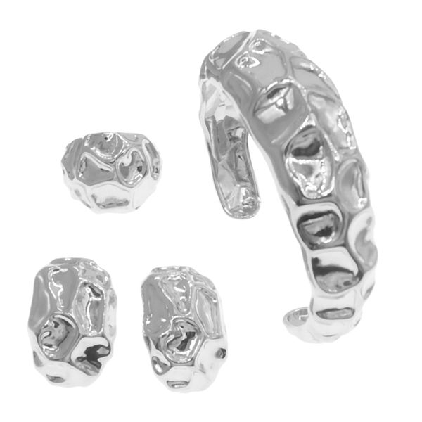 

yulaili elegant luxury new fashion dubai bracelet jewelry set bangle earrings for women party silver 3pcs sets