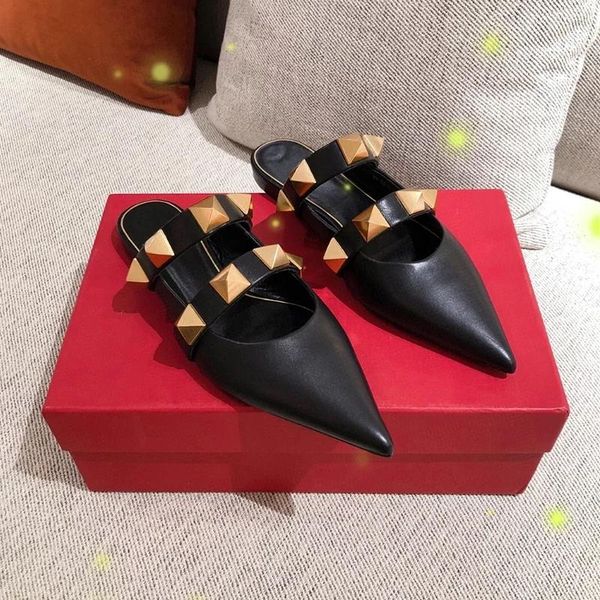 

sandals 2021 women rivet pointed single shoes high-heeled female temperament one- character sandal summer, Black