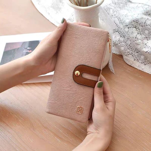 

wallets women two fold long soft pu leather clutch purses zipper multi-card bit wallet hit color fashion coin purse, Red;black
