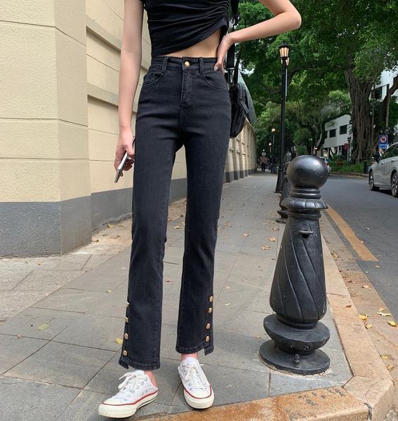 

jeans ytx273 high waist, thin design, western retro-jeans niche style, Blue