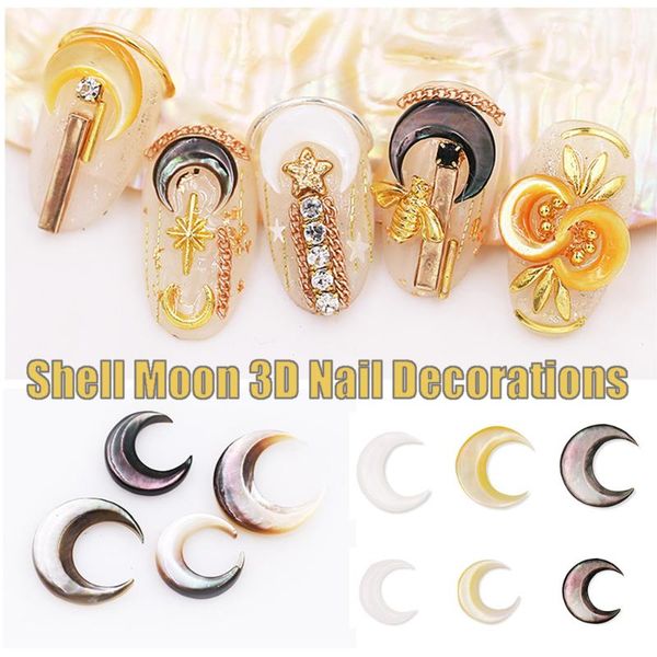 

1pc 3d natural shell moon nail art decorations simple retro rhinestones elegant diy manicure accessories, Silver;gold