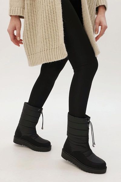 

boots women's black snow boot inflatable winter with fur inside