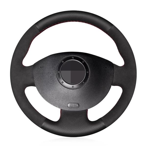 

steering wheel covers car cover soft black genuine leather suede for megane 2 2003-2008 kangoo 2008-2012 scenic