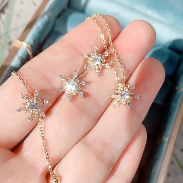 Earrings & Necklace Girls Cute Jewelry 925 Sterling Silver Snowflakes Bracelet Earstuds Set Women Lovers Girlfriend Birthday Gifts