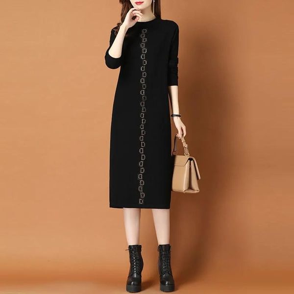 

casual dresses fall 2021 women's fashion loose-fitting inner dress with overcoat ladies long base knitted, Black;gray
