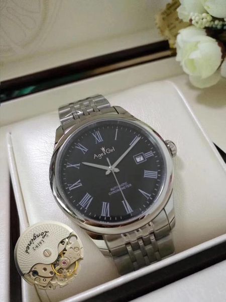 

wristwatches men watch stainless steel sapphire automatic mechanical silver rose gold white watches, Slivery;brown