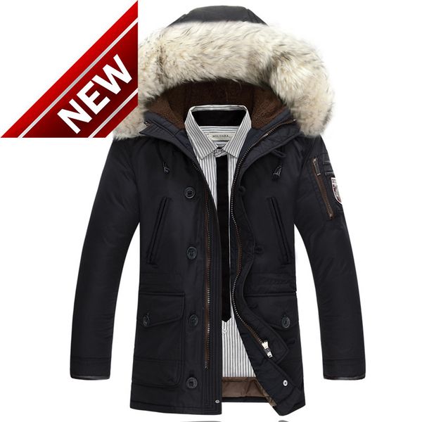 

brand clothing winter down jacket men warm wool collar hooded coats black outwear overcoat parkas hombre invierno cj289