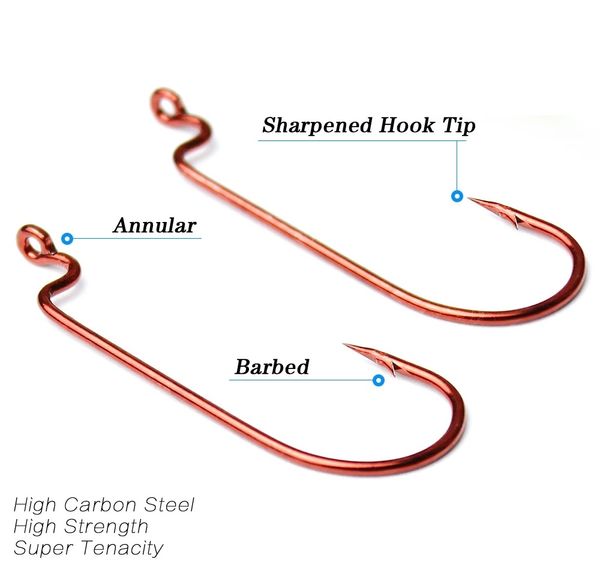 50 pçs / lote de pesca ganchos de aço de alto carbono sem-fim macio isca de pesca do gabarito para água doce de água salgada # 6- 0 cores vermelhas