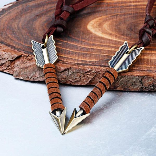 

chains adjustable original sweater chain personalized european and american style leather rope feather arrow pendant necklace, Silver