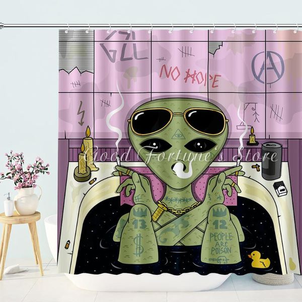 

shower curtains alien smoke and chill in bath curtain