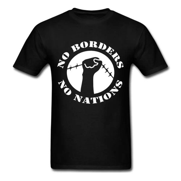 

no borders no nations fist wire sharp barbwire graphic t-shirt, White;black