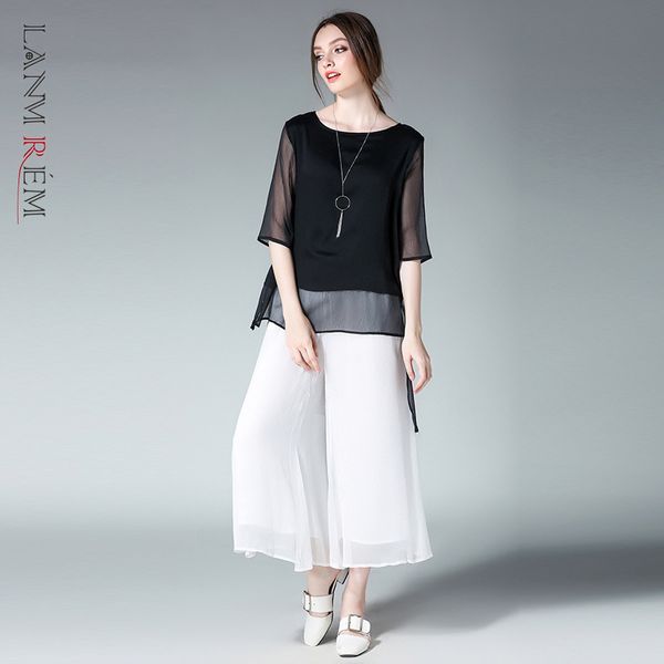 

high elastic waist black big size chiffon trousers loose fit pants women fashion tide summer arrivals 2e1800 210507, Black;white