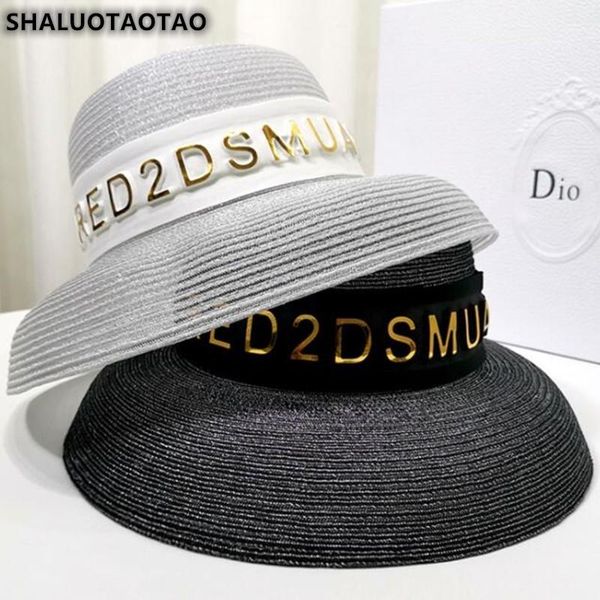 

wide brim hats shaluotaotao panama ladies cap summer letter bucket for women's leisure sports party brands sunhat sombrero tide, Blue;gray