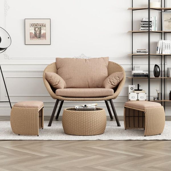 

leisure outdoor courtyard rattan chair balcony garden living room homestay model indoor small sofa four-piece set camp furniture