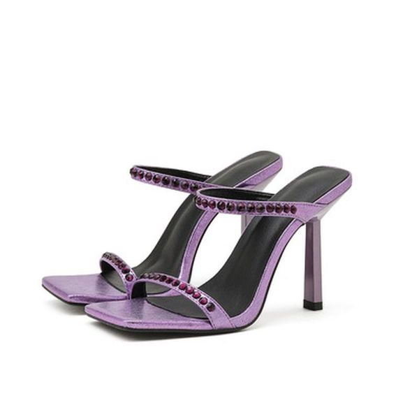 

dress shoes 2021summer shallow crystal thin high heel women slipper for sandals fashion head peep toe slip-on, Black