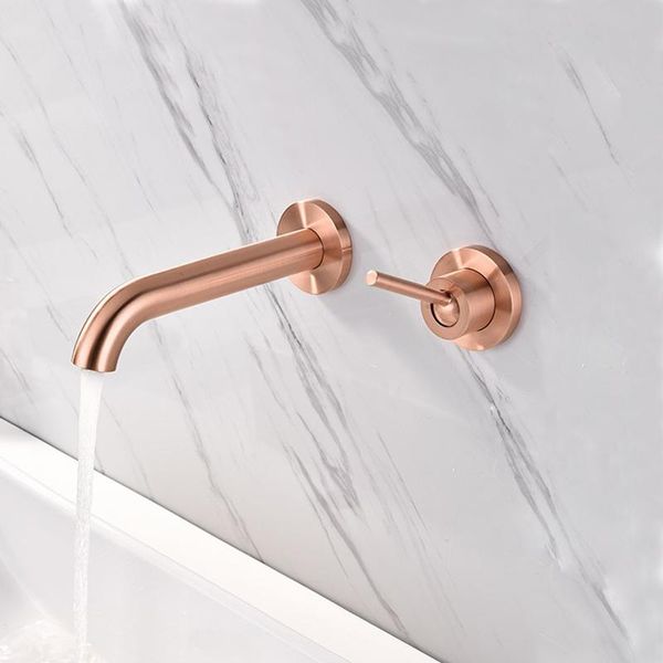 

bathroom sink faucets basin faucet wall mounted rose gold plated single handle in-wall 2 holes cold mixer taps torneira