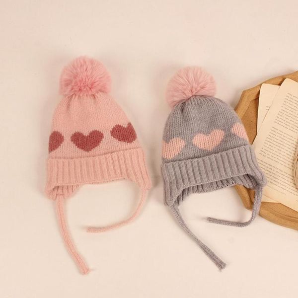 

beanies 1-4 years kids knitted hat heart printing curling design ribbed for autumn winter windproof children cap