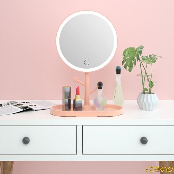 

mirrors led makeup mirror with light lamp storage deskrotating charging female dressing portable folding