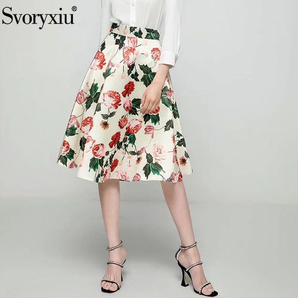 

skirts svoryxiu runway designer summer fashion a line skirt women's elegant flower print midi, Black