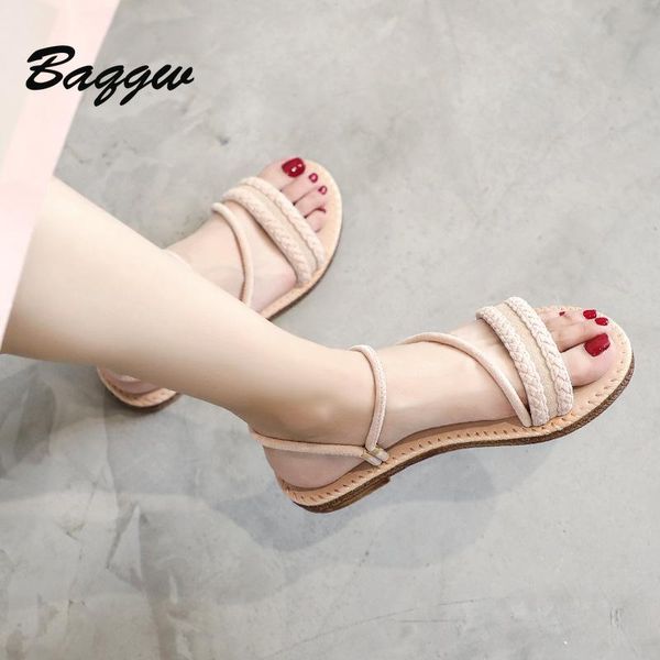 

sandals flat sandal female summer 2021 all-match korean leather outer wear one shoe two slip-on front & rear strap, Black