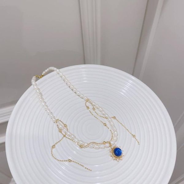 

chains french mother shell pearl gem necklace, Silver