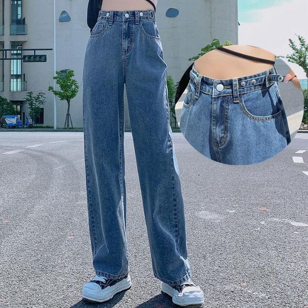 

women's jeans autumn and winter high waist fat mm large size personality thin students loose floor straight pants, Blue