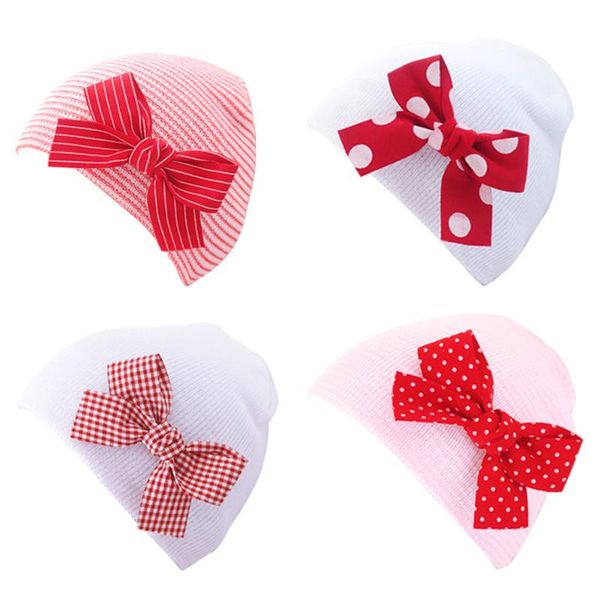 

caps & hats born baby bow for girls boys solid color infant cap soft toddler striped bonnet hat warm casual 2021 autumn winter, Yellow