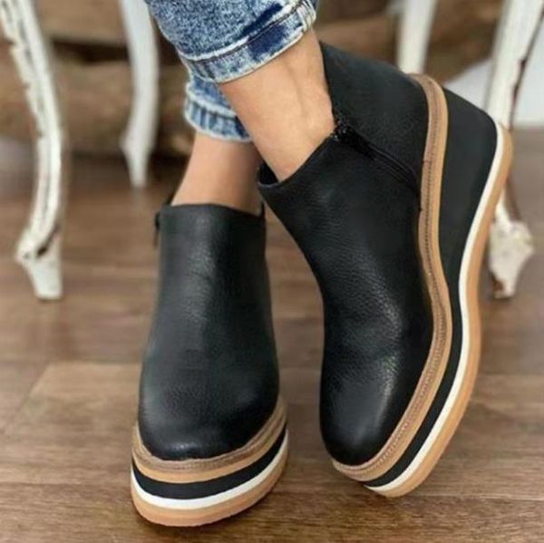 

dress shoes 2021 autumn and winter style short boots cross-border foreign trade plus size side zipper casual single women's, Black
