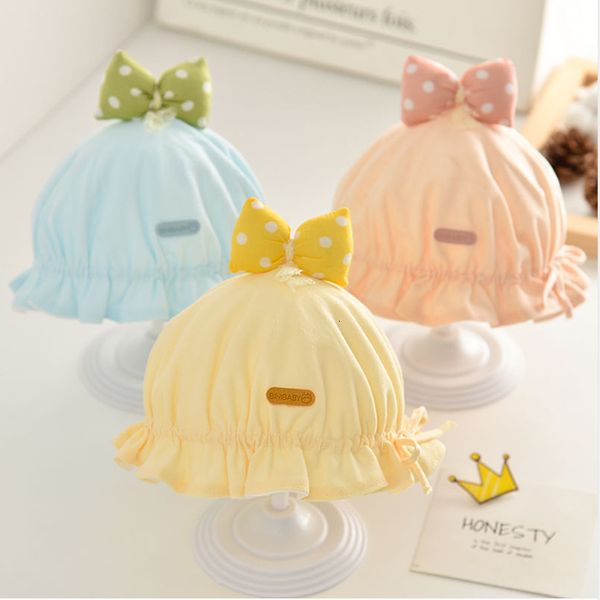 

baby hat spring and autumn pure cotton 0-march lovely girl princess newborn fontanel protection cap 2, Blue;gray