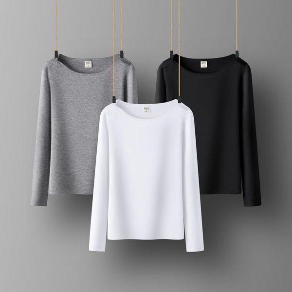 

cotton o neck women t shirts long sleeve all match black white gray yellow shir