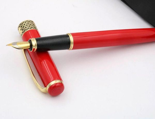 

shiny red metal golden trim m nib fountain pen pens
