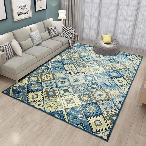 

retro blue lattice moroccan bedroom carpet geometric printed floor kitchen bathroom non-slip mat carpets