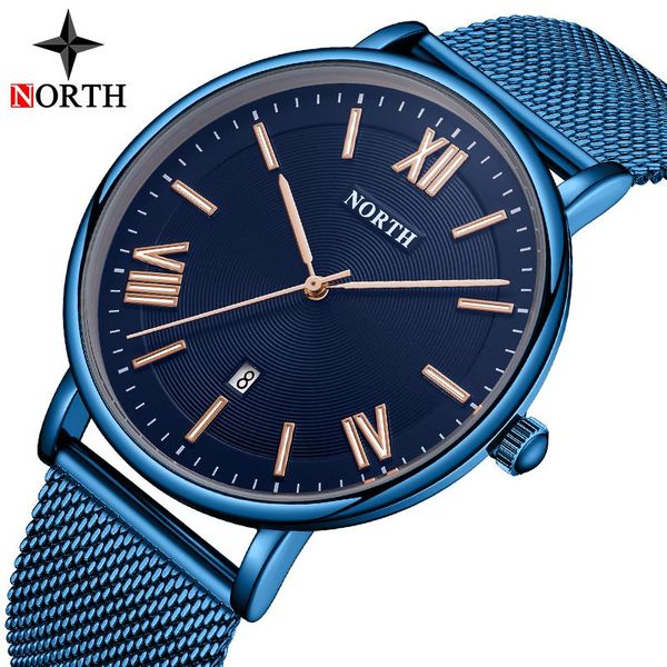 

relogio masculino north 2021 fashion blue mens watches waterproof simple ultra-thin watch men quartz clock wristwatches, Slivery;brown