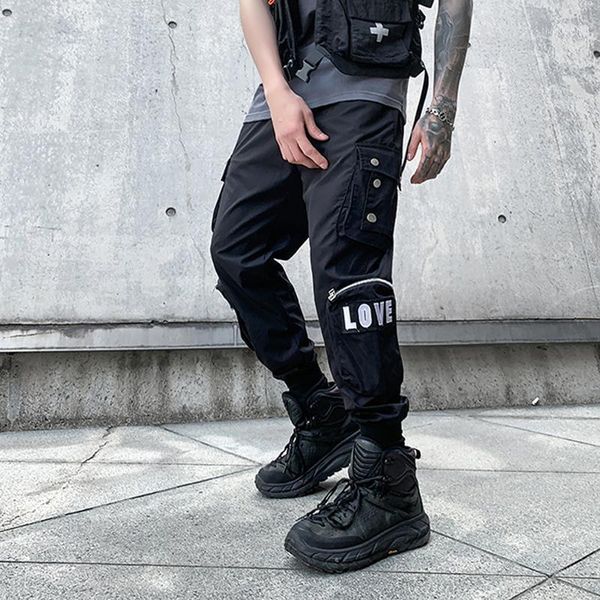 

streetwear tactics cargo pants men joggers sweatpants fashion trousers hip hop pocket design harajuku pant male hg119 men's, Black