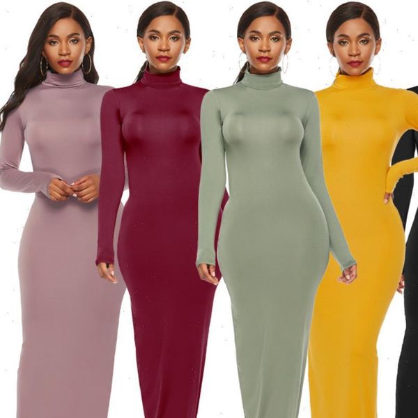 

s 5xl plus size womens dress party solid color long sleeve turtleneck bodycon maxi autumn winter slim dresses apricot, Black;gray