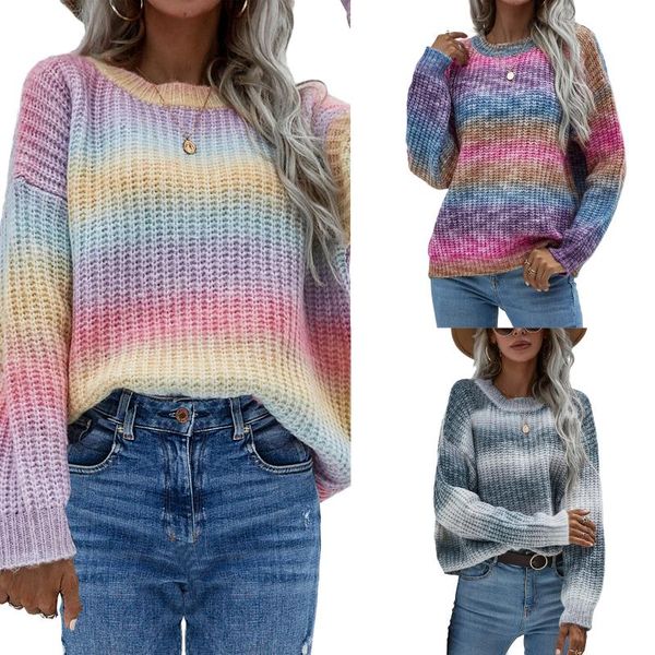 

women's sweaters women round neck sweaters, long sleeve color block tie dye print loose knit, White;black